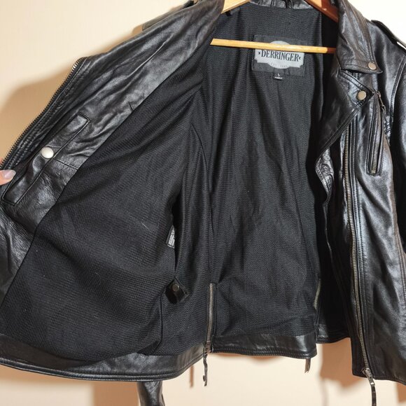 Derringer 100% Lambskin Leather Vented Moto Jacket sz L Black Silver Biker - Picture 7 of 14
